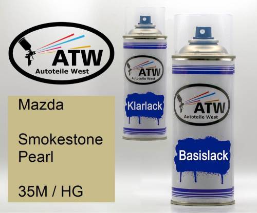 Mazda, Smokestone Pearl, 35M / HG: 400ml Sprühdose + 400ml Klarlack - Set, von ATW Autoteile West.